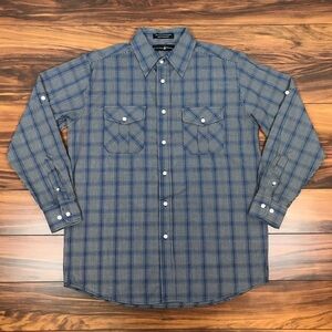 Beverly Hills Polo Club Western Shirt M Mens Blue‎ Classic Plaid Cowboy Rodeo